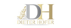Goldfarbenes Logo von Dieter Hofer mit den Initialen „DH“ und stilisiertem Löwenkopf. Unter dem Monogramm steht der Name Dieter Hofer in eleganter Schrift. Das Logo vermittelt Professionalität, Stärke und hochwertige Markenpräsenz.